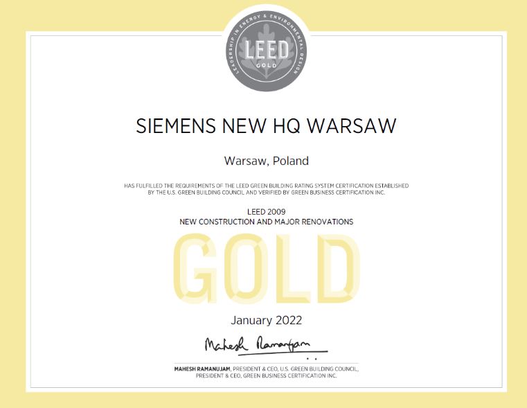 Siemens New HQ Warsaw with LEED GOLD certification