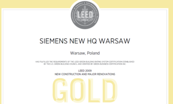 Siemens New HQ Warsaw z certyfikatem LEED na poziomie GOLD